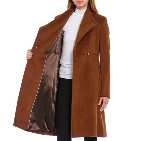 NWT Calvin Klein Asymmetrical Stand Collar Wool-Blend Coat Spice